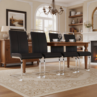 Sunvega Modern Faux Leather High Back Dining Chairs with C-Shaped Metal Legs Set of 4