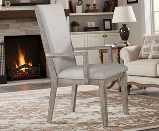 Sunvega Fabric Upholstered Side Chair with Wooden Backrest and Gray Oak Finish
