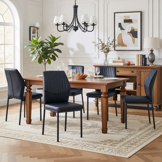 Sunvega High Resilience PU Dining Chair Set of 4 with Silver Metal Legs and Vertical Stripe Back