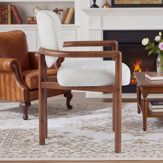 Sunvega Upholstered Arm Chairs Set of 2 with White Fabric Seating and Rubber Wood Frame