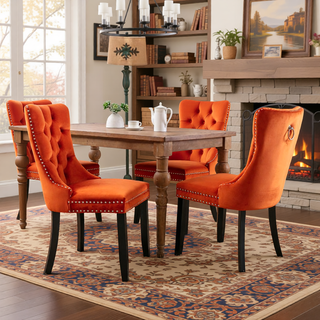 Sunvega High Back Velvet Dining Chairs with Tufted Upholstery and Nailhead Trim