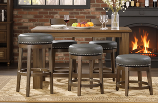 Sunvega Gray Faux Leather Swivel Stools with Nailhead Trim and Solid Wood Frame