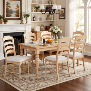 Sunvega Vintage Traditional Upholstered Dining Bench with 6 Solid Wood Legs Natural