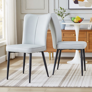 Sunvega Modern Black PU Chairs with Ergonomic Backrest and Metal Legs for Living Room