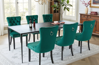 Sunvega High Back Velvet Dining Chairs with Tufted Upholstery and Nailhead Trim