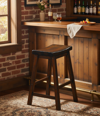 Sunvega Black Finish Bar Height Solid Wood Saddle Seat Stools Set of 2
