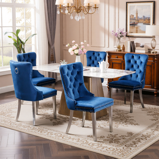 Sunvega Modern High-end Tufted Velvet Upholstered Dining Chair with Chrome Legs and Nailhead Trim