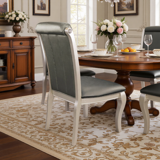 Sunvega Silver Finish Wood Dining Table with Separate Extension Leaf for 6 Seats