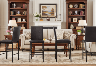 Sunvega Brown Faux Marble Table Top with Black Metal Frame Dining Table