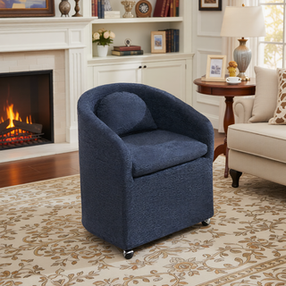 Sunvega Chenille Fabric Dining Arm Chair with Upholstered Back Cushion and Universal Wheels