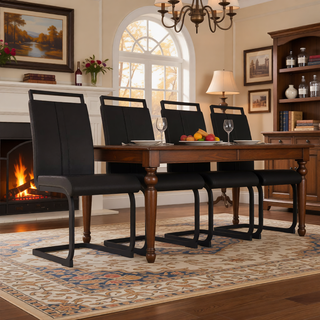 Sunvega Modern Faux Leather High Back Dining Chairs with C-Shaped Metal Legs Set of 4