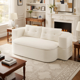 Sunvega Plush Corduroy Convertible 2-in-1 Sofa Bed with Blanket and Pillows