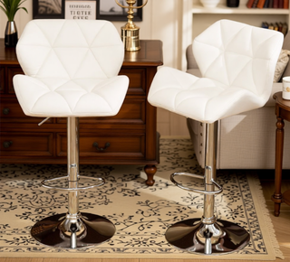 Sunvega Blue PU Leather Diamond-Tufted Swiveling Adjustable Height Bar Stools Set of 2