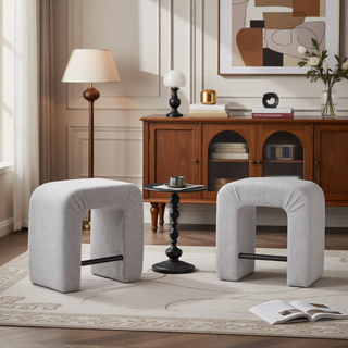 Sunvega Grey Loop Pile Fabric Inverted U-Shape Stool Set of 2 for Dining