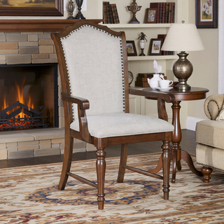 Sunvega Traditional Cherry Finish Wooden Side Chairs with Gray Textured Fabric Upholstery