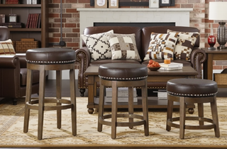 Sunvega Gray Faux Leather Swivel Stools with Nailhead Trim and Solid Wood Frame
