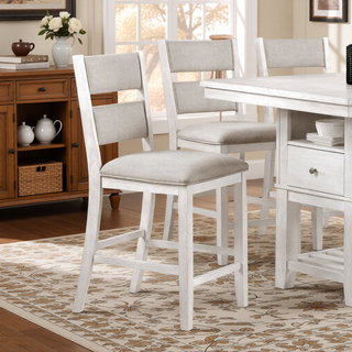 Sunvega Modern Farmhouse Counter Height Dining Bench with Antique White Finish and Upholstered Seat