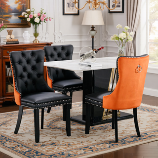 Sunvega Modern Tufted PU and Velvet Upholstered Dining Chair with Wood Legs and Nailhead Trim