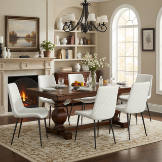 Sunvega Modern White PU Leather Dining Chair Set of 4 with Metal Legs