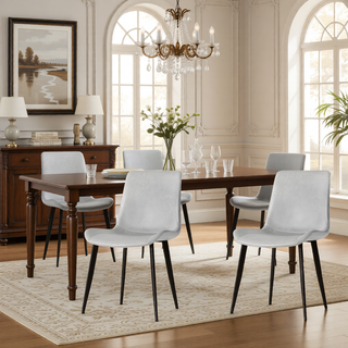 Sunvega Modern Brown PU Leather Dining Chairs with Carbon Steel Legs Set of 4