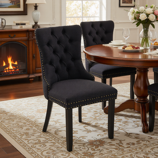 Sunvega Modern High-end Tufted Linen Upholstered Dining Chair with Wood Legs Nailhead Trim