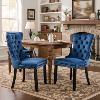 Sunvega High Back Velvet Dining Chairs with Tufted Upholstery and Nailhead Trim