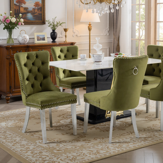 Sunvega Modern High-end Tufted Velvet Upholstered Dining Chair with Chrome Legs and Nailhead Trim