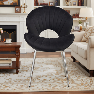 Sunvega Modern Design White Velvet Fabric Dining Chairs Set of 2 With Silver Legs