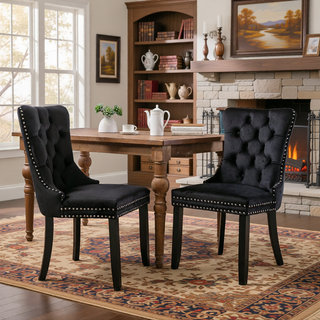 Sunvega High Back Velvet Dining Chairs with Tufted Upholstery and Nailhead Trim