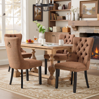 Sunvega Modern High-end Tufted Linen Upholstered Dining Chair with Wood Legs Nailhead Trim