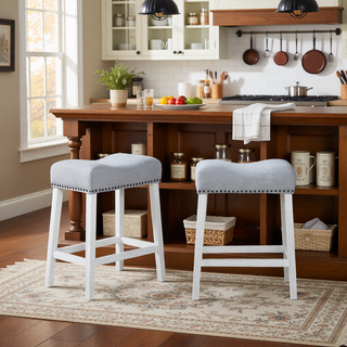 Sunvega Gray Upholstered Backless Saddle Seat Counter Stools Set of 2