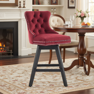 Sunvega Swivel Velvet Barstools with Button Tufted Back and Chrome Nailhead Trim