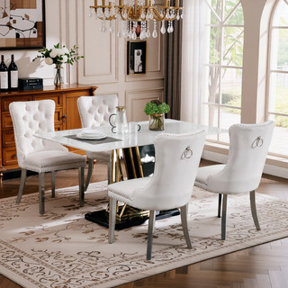 Sunvega Modern High-end Tufted Velvet Upholstered Dining Chair with Chrome Legs and Nailhead Trim