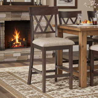 Sunvega Dark Brown Finish Counter Height Bench with Fabric Upholstery