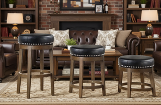 Sunvega Gray Faux Leather Swivel Stools with Nailhead Trim and Solid Wood Frame