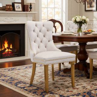 Sunvega Modern High-end Tufted Velvet Upholstered Dining Chair with Chrome Legs and Nailhead Trim