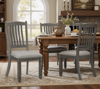 Sunvega Antique White Finish Wooden Bench with Gray Textured Fabric Upholstered Seat