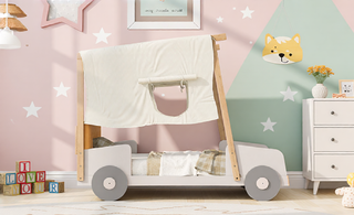 Sunvega Full Size Car Bed with LED Lights, Pillow, and Sturdy Wood Frame for Kids