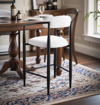 Sunvega Modern Upholstered Bar Stools Set of 2 with Metal Frame and Curved Backrest