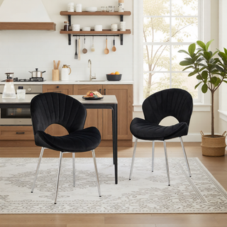 Sunvega Modern Design White Velvet Fabric Dining Chairs Set of 2 With Silver Legs