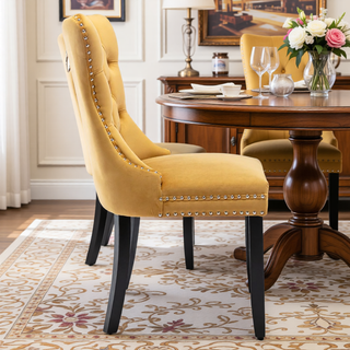 Sunvega High Back Velvet Dining Chairs with Tufted Upholstery and Nailhead Trim