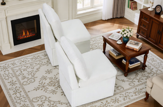 Sunvega Modern Linen Upholstered Armless Dining Chair with Smooth Rolling Casters