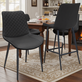 Sunvega Modern White PU Leather Dining Chair Set of 4 with Metal Legs