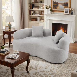 Sunvega Modern Curved Loveseat Sofa with Medium-Firm Cushion and Durable Teddy Fabric