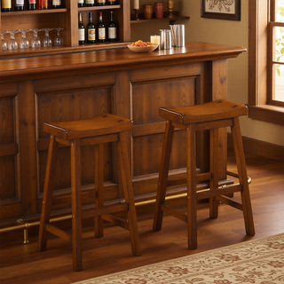 Sunvega Black Finish Bar Height Solid Wood Saddle Seat Stools Set of 2