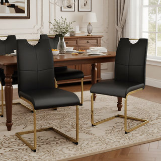 Sunvega Modern Faux Leather Upholstered Dining Chairs with Gold Metal Legs Set of 4