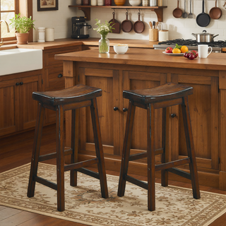 Sunvega Black Finish Bar Height Solid Wood Saddle Seat Stools Set of 2