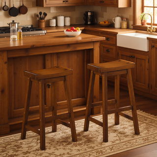 Sunvega Black Finish Bar Height Solid Wood Saddle Seat Stools Set of 2