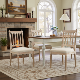 Sunvega French Style Solid Wood Frame Linen Fabric Oval Back Dining Chairs Set of 2