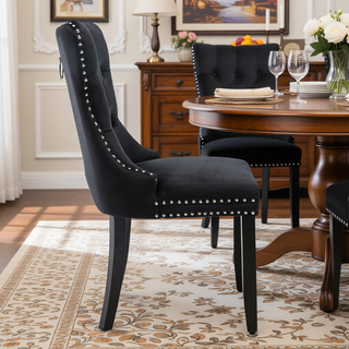 Sunvega High Back Velvet Dining Chairs with Tufted Upholstery and Nailhead Trim